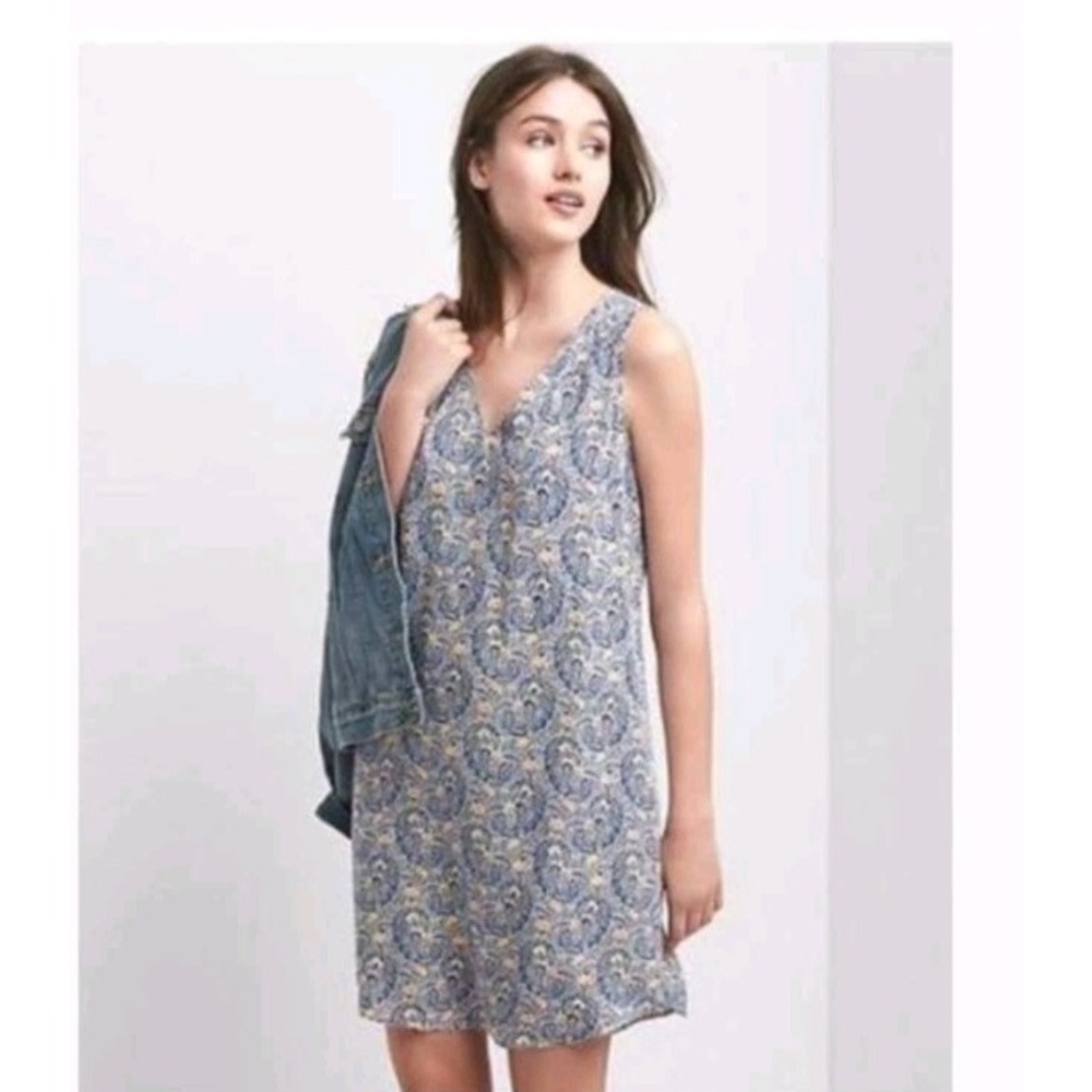 Gap‎ Women's M Soft Shift Navy Paisley Print Dress V-neck  Sleeveless